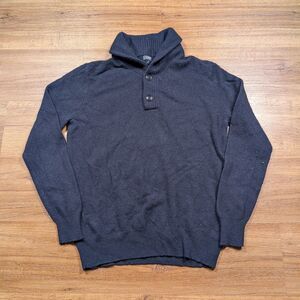 J Crew 100% Lambswool Shawl Collar Sweater Men’s Medium M Blue Pullover Buttons